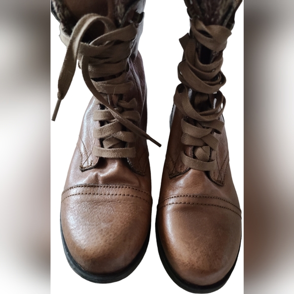 STEVE MADDON JENNYYY BROWN LEATHER COMBAT BOOTS LACE UP & ZIPPER TEXTILE LINING - Picture 11 of 15